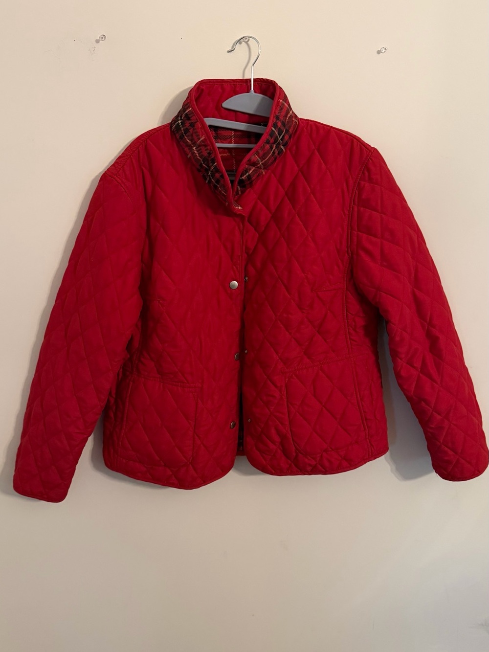 Classic Quilted Red Jacket re versible with Plaid Trim